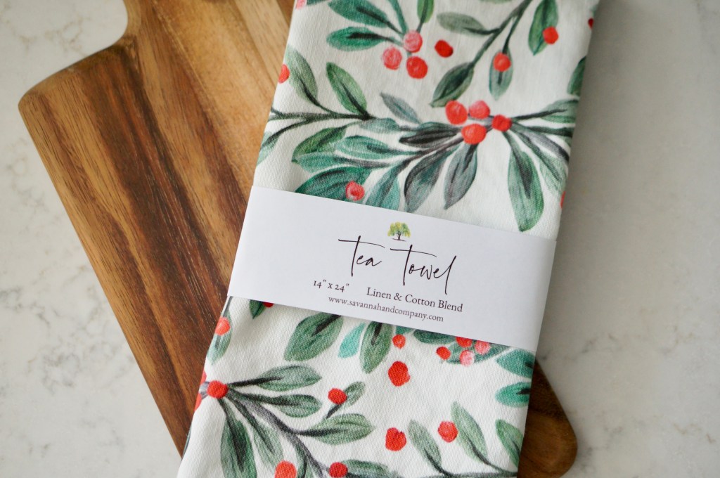 Mistletoe Christmas tea towel